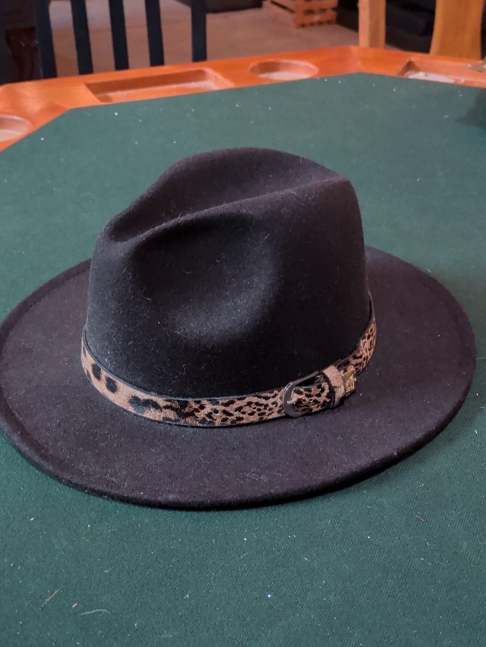 Anne Klein Black Fedora with Leopard-Print Accent Band
